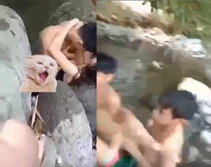 บนฝั่งของลำธารกลุ่มคนหนุ่มสาวมีเพศสัมพันธ์
