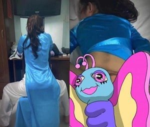 ครูสวมเสื้อเชิ้ตสีน้ำเงินและกระจายวิดีโอร้อน